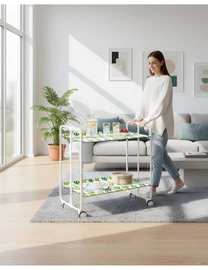 Carrello da cucina pieghevole bianco con ruote BAUHAUS 2 ripiani