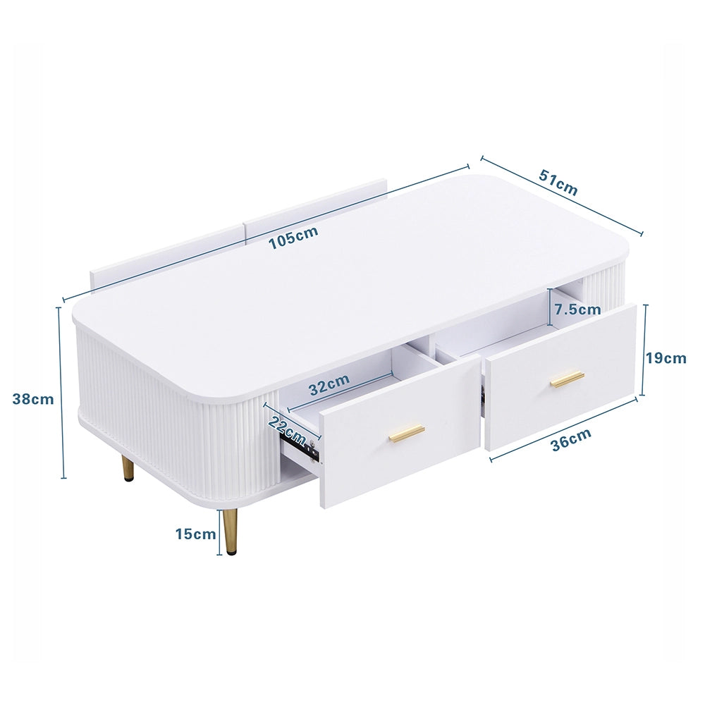 Tavolino da salotto con cassetti - Xylo - Angoli curvi, bianco