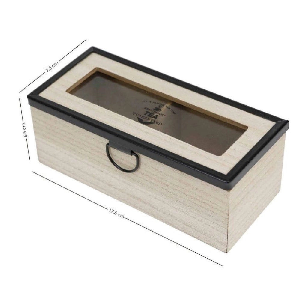 Trade Shop - Scatola Contenitore In Legno Per Tè Con Bacheca 2 Posti Scomparti Vetrina 219598 -