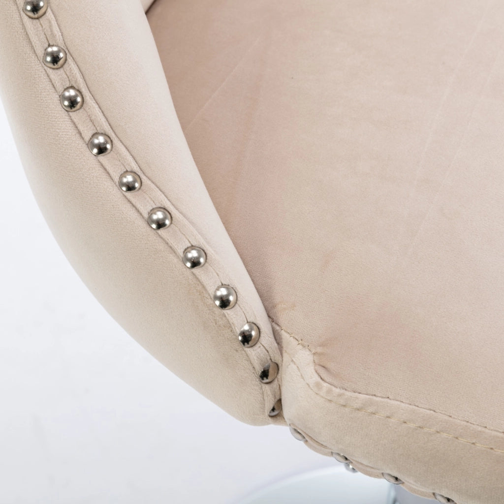 Sgabello da bar girevole in velluto con altezza regolabile e schienale imbottito, base cromata beige