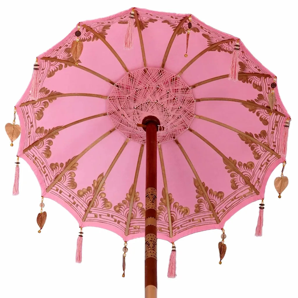 Parasol con Base Rosa, Marrone 250 cm Cotone, Legno