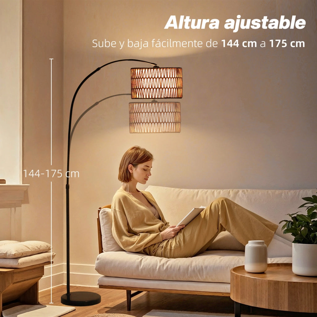 Lampada da Terra Stile Lanterna ¨C Zephmum ¨C Pantaloni in Fibra di Iuta e Base in Marmo 93x34x144-175 cm Marrone e Nero