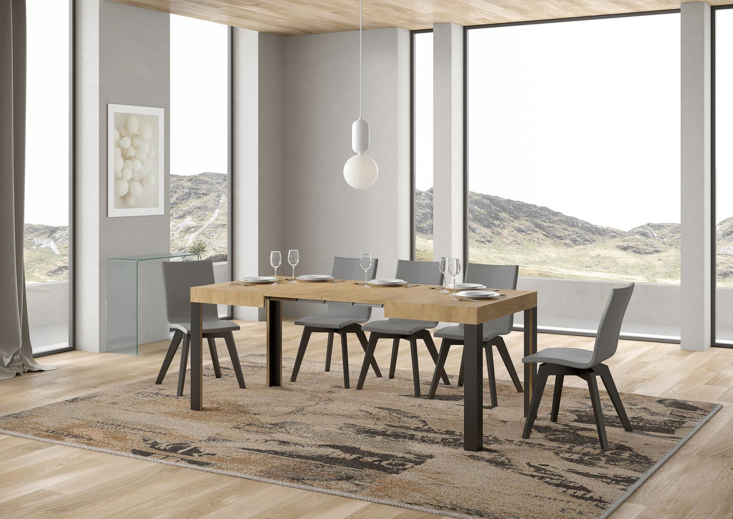 Tavolo Allungabile 120-204x80x77 cm Linea Quercia Natura e Antracite