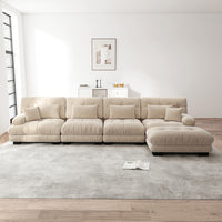 Divano angolare modulare - Xylo - Configurazione L, 4 posti con pouf removibile, chenille marrone chiaro
