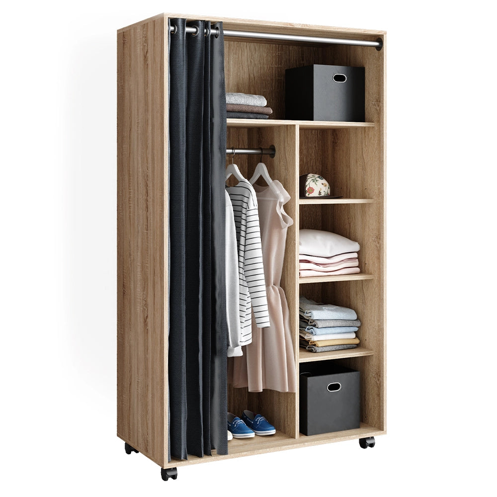 Vicco Armadio multifunzione Sonoma 100 x 168 cm aperto, con rotelle