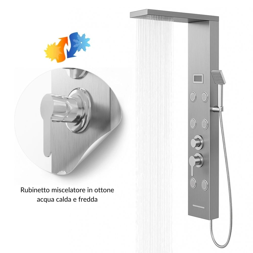 Colonna doccia york acciaio 4 funzioni display controllo temperatura 2 finiture *** finitura- cromo spazzolato, confe...