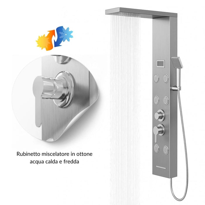 Colonna doccia york acciaio 4 funzioni display controllo temperatura 2 finiture *** finitura- cromo spazzolato, confe...