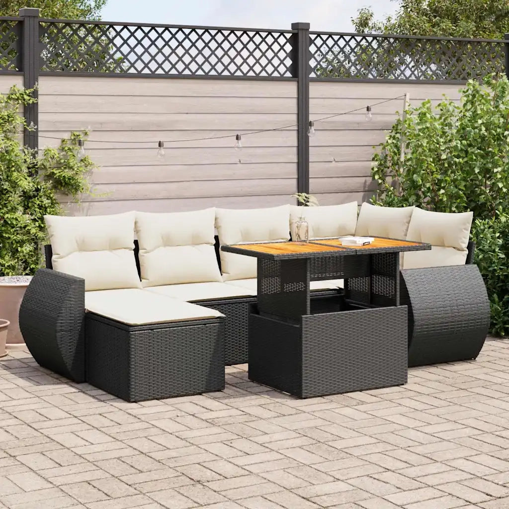 Set Divani da Giardino con Cuscini 7pz Nero Polyrattan 3327283