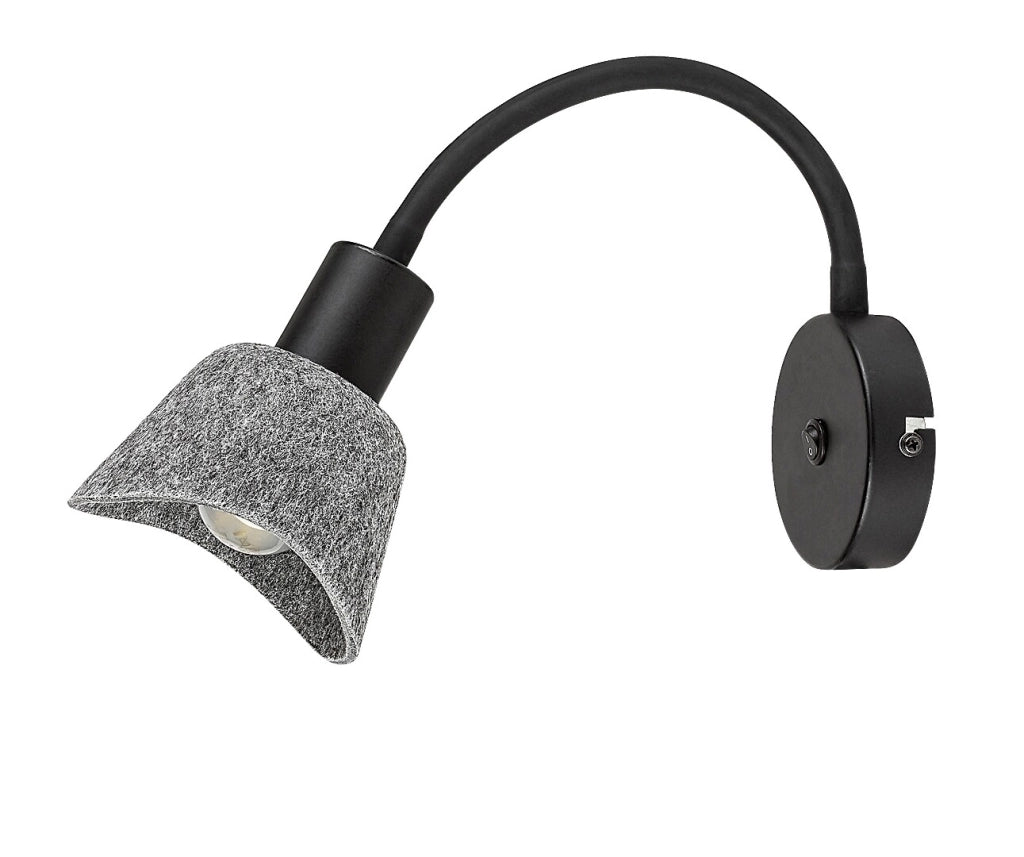 Applique lettura Rabalux Farelia filc grigio nero E14