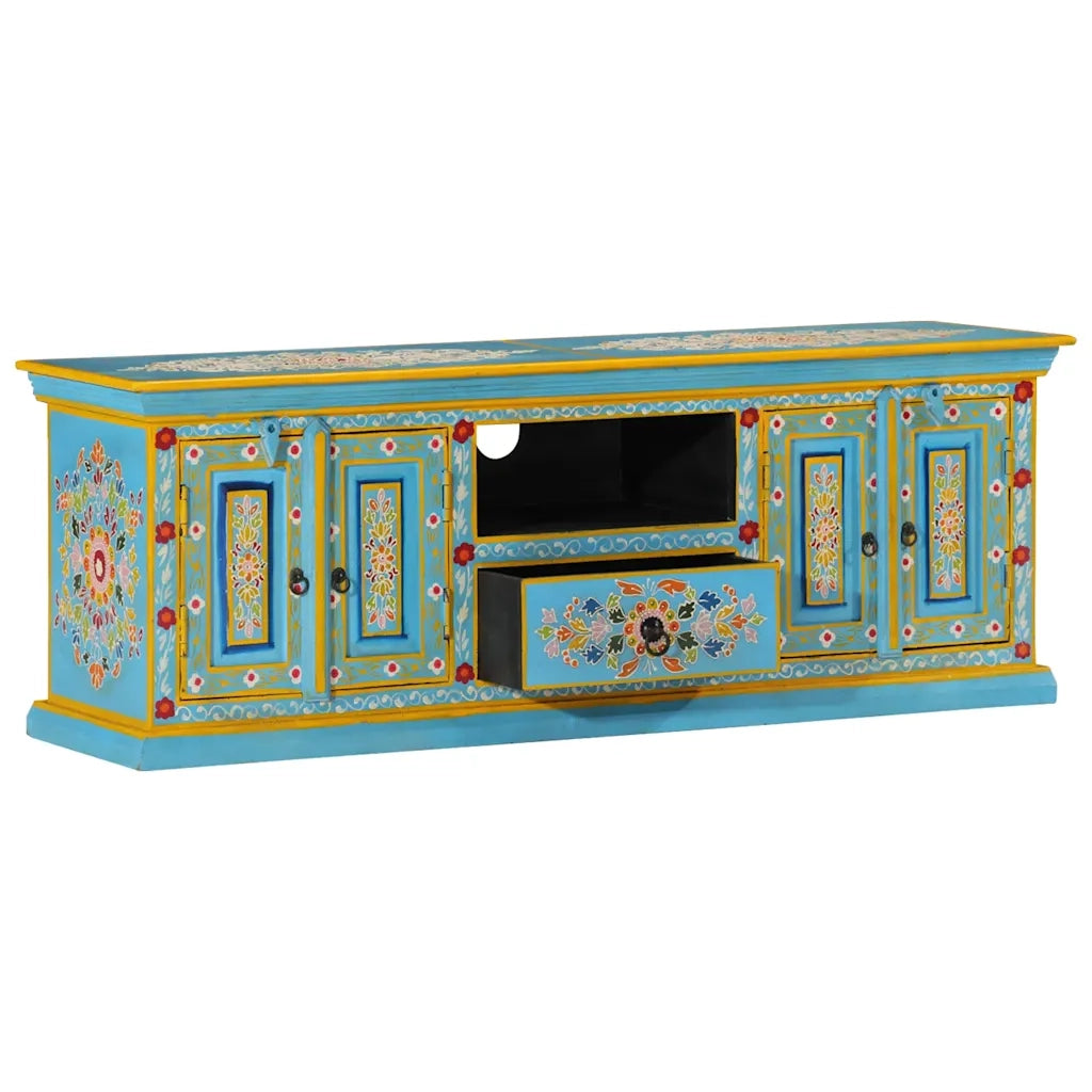 Mobile Porta TV Blu 110x30x40 cm in Legno Massello di Mango 353908