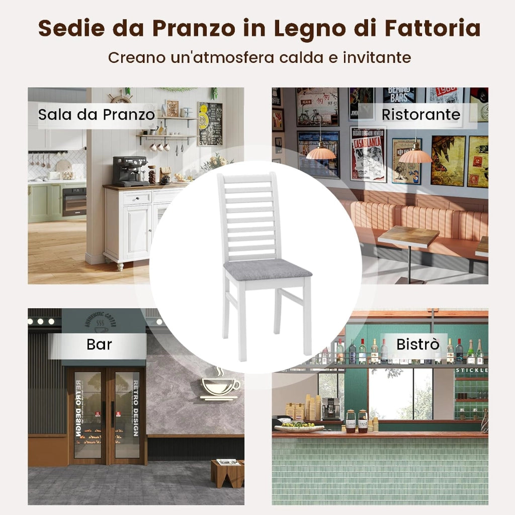 Set di 2 Sedie da Pranzo in Legno, Sedie da Cucina con Schienale Alto e Curvato, Seduta Imbottita e Gambe in Legno di Gomma, per Sala da Pranzo, Soggiorno e Ristorante