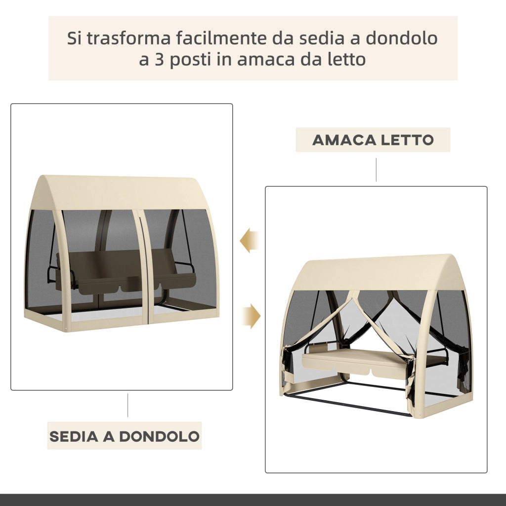 Dondolo da giardino convertibile in letto 2 in 1 ¨C Xylo ¨C con cuscini e zanzariera, 240x140x197 cm, caff¨¨