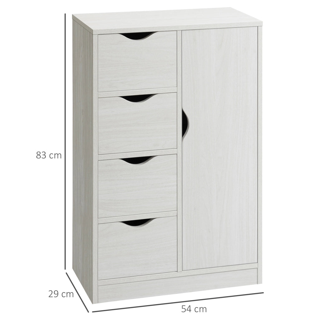 Mobile Bagno con 4 Cassetti. Armadietto a 2 Livelli e Maniglie Ritagliate. in Legno. 54x29x83 cm. Bianco