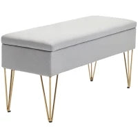 Panca Fondo Letto con Contenitore in Tessuto e Gambe in Acciaio, 100x40x49 cm, Grigio Chiaro