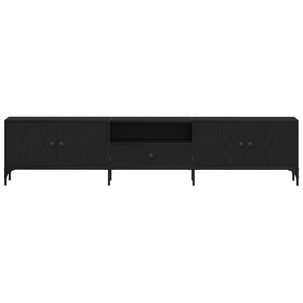 Mobile TV  con cassetto Nero Rovere 200x25x44 cm Legno ingegnerizzato