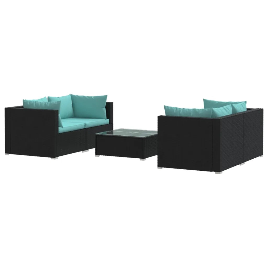 Set Divani da Giardino 5 pz con Cuscini in Polyrattan Nero 3101481