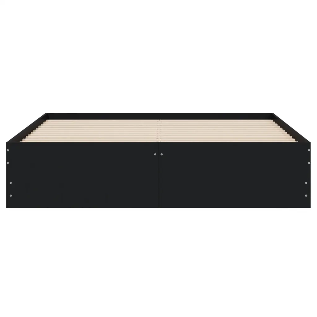 Letto matrimoniale | Letto per adulti | Giroletto con Cassetti Nero 150x200 cm in Legno Multistrato