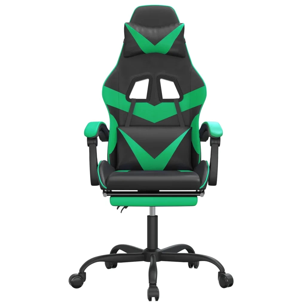 Sedia da Gaming | Sedia da e-sports Girevole con Poggiapiedi Nero Verde Similpelle
