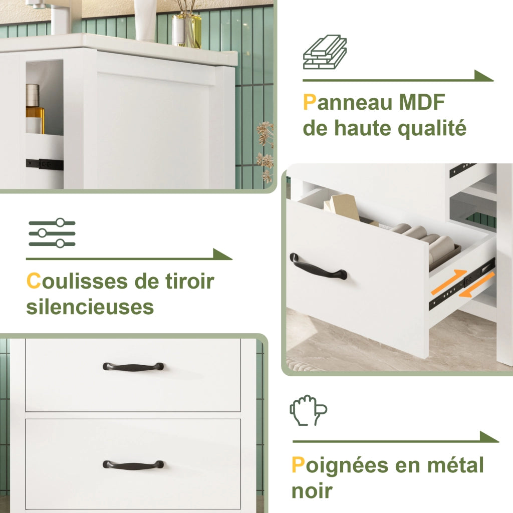 Mobile lavabo con 3 cassetti; lavabo in ceramica integrato; per bagno; bianco; 61 × 47 × 83 cm