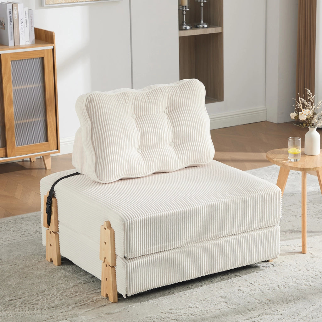 Poltrona letto pieghevole - con funzione letto e schienale ergonomico - in corduroy - beige