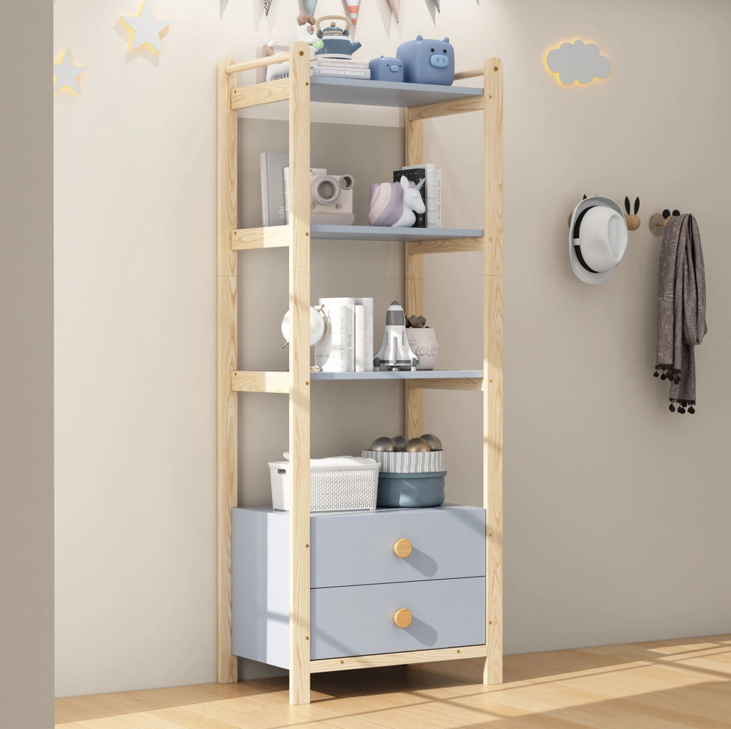 Guardaroba con scaffale blu e naturale in legno, 180,5 cm