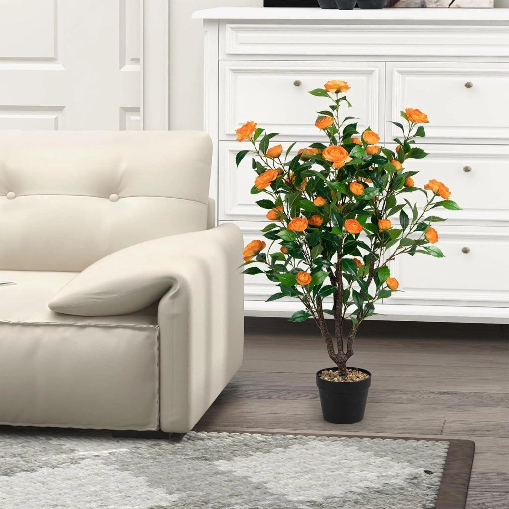 Pianta artificiale, camelia, 102 cm, piante da appartamento con 37 fiori, piante artificiali in vaso, piante decorative per interni ed esterni