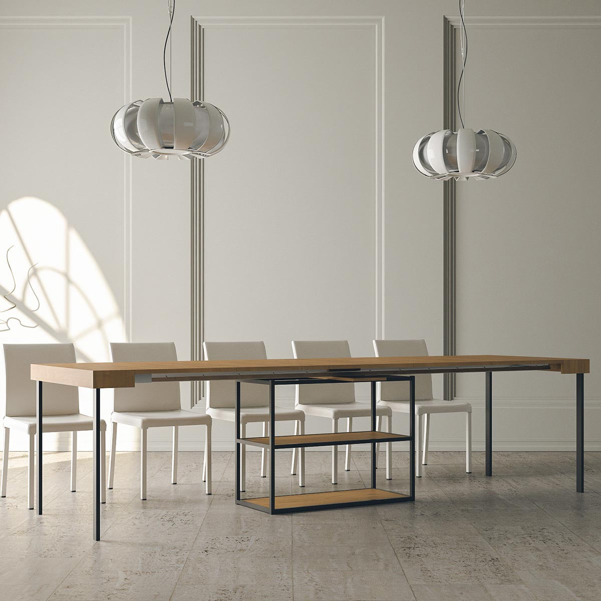 Consolle Allungabile in Legno e Ferro H77x40x90/300cm Plano Quercia Classica