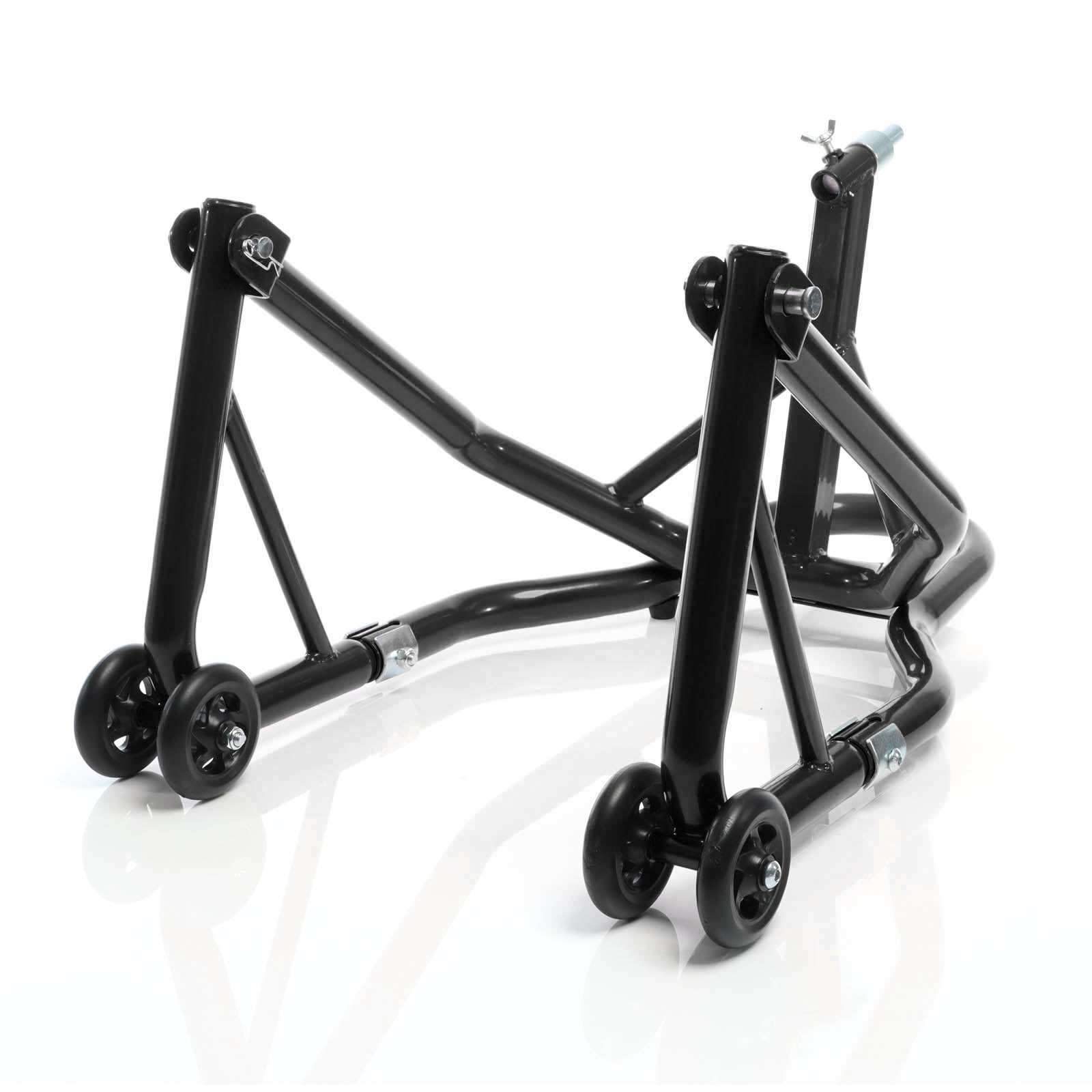 Cavalletto alzamoto anteriore sotto canotto, con rotelle e 5 adattatori sterzo 13-18 mm