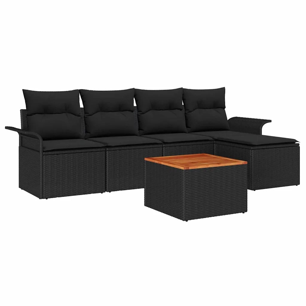 Set Divano da Giardino con archiviazione 6 pcs Nero polyrattan