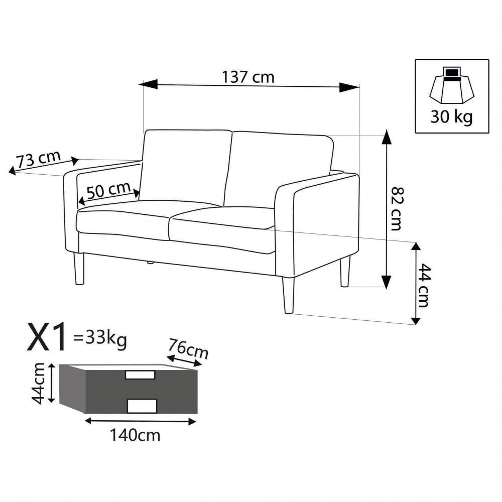Divano 2 Posti Ramsey 137x73x82 h cm in Tessuto Grigio chiaro