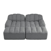 Divano modulare 2 posti con pouf; design ergonomico; collegamenti antiscivolo in pile granulare grigio