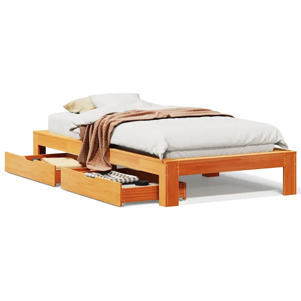 vidaXL Giroletto senza Materasso Marrone Cera 100x200 cm Legno di Pino