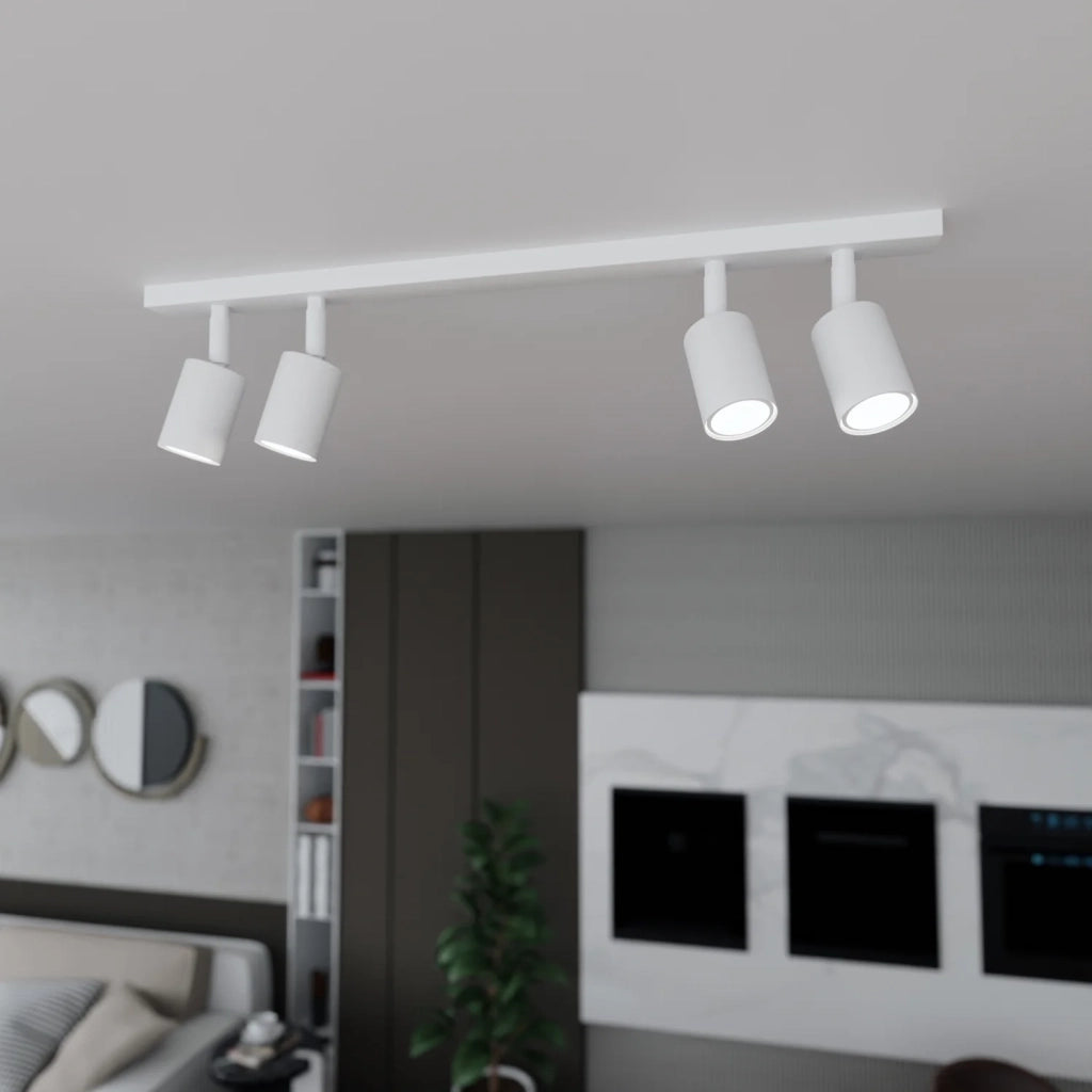 Plafoniera Moderna 4 Luci Faretti Khnum In Acciaio Bianco