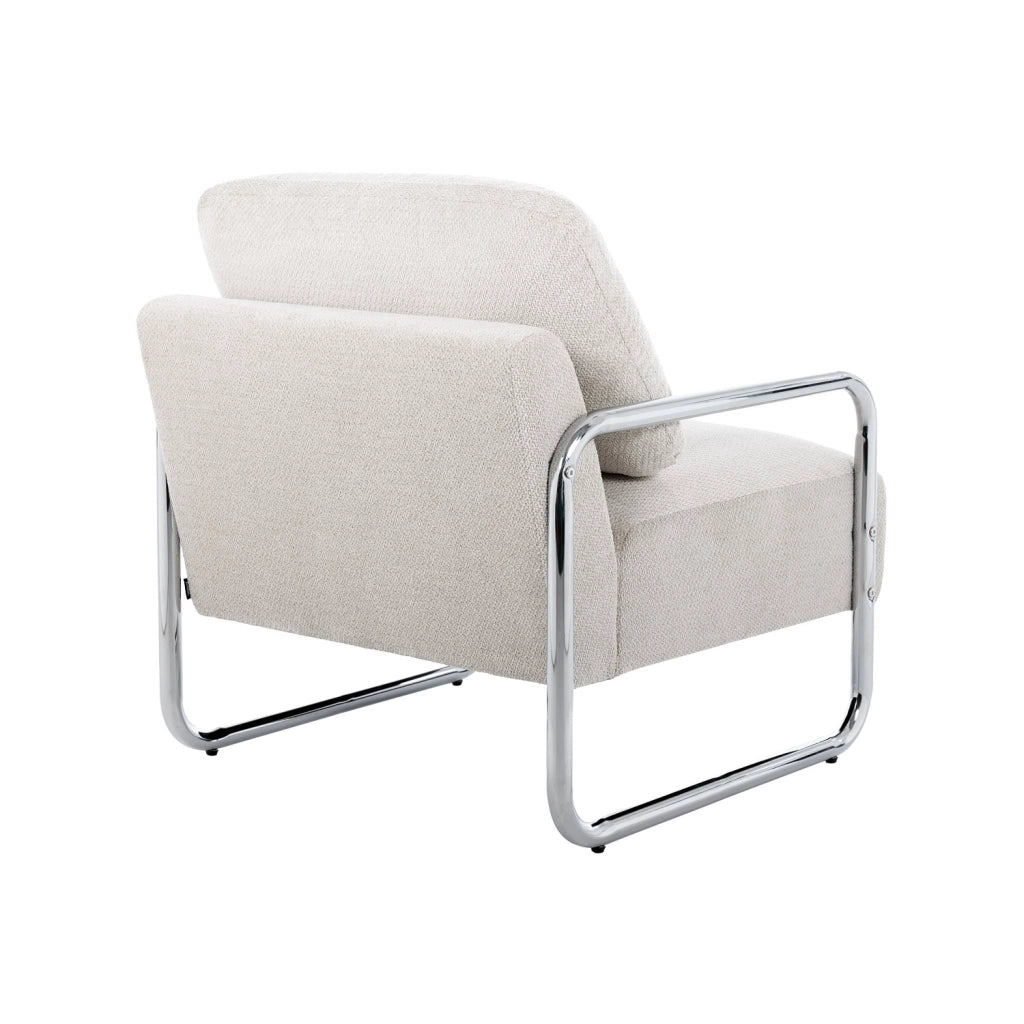 Poltrona vintage in tessuto chenille con struttura cromata, bianco