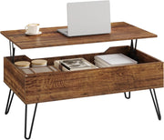 WOLTU Tavolino da Salotto, Tavolino da Caffè Sollevabile, Tavolino da Divano con Scomparto Nascosto, Stile Industriale, 95x50x(40-55,5) cm, Legno Marrone Vintage + Metallo Nero, BTS18hov