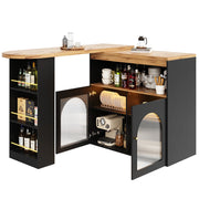Tavolo da Bar con Contenitore a 3 Livelli e LED; Girevole ed Estensibile; per Sala da Pranzo; MDF; Nero; 138-193 x 39 x 105 cm