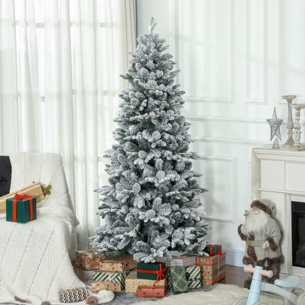 Albero di Natale Artificiale 180 cm ¨C zephmum ¨C Verde con Supporto in Metallo, 1489 Rami Innevati e Pigne
