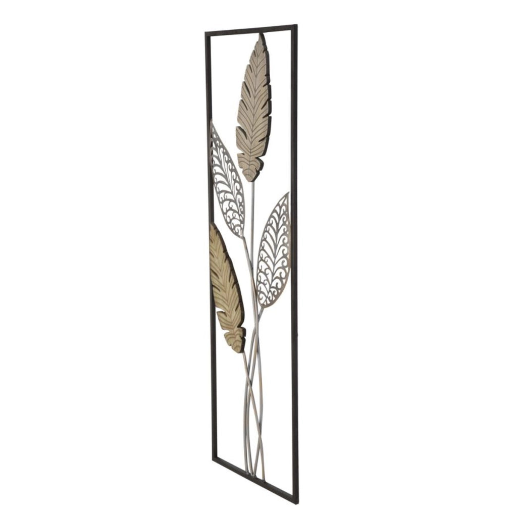 Decorazione in Metallo 3D Foglia 53, Oro, Metallo, 30,5x1,9x91 cm