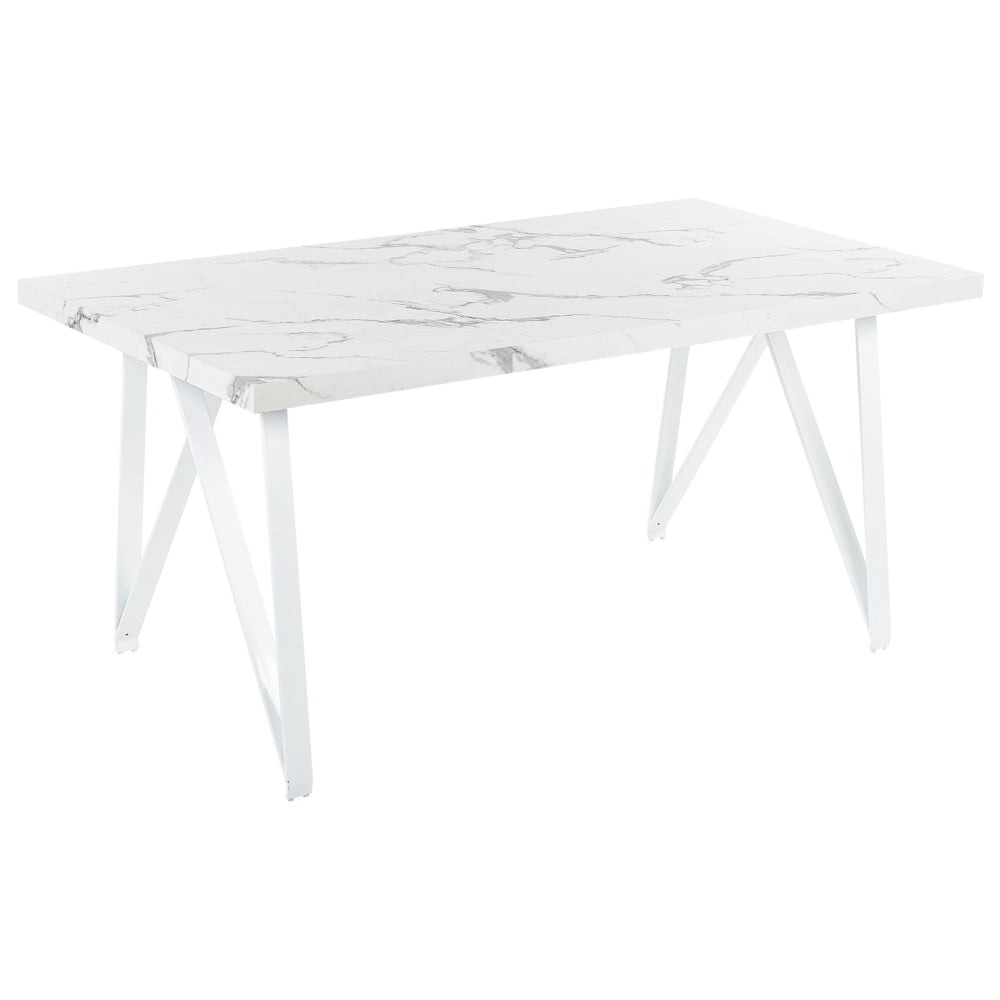 Tavolo da pranzo Piano in MDF effetto marmo bianco 160 x 90 cm Gambe in metallo incrociate a X Tavolo da cucina
