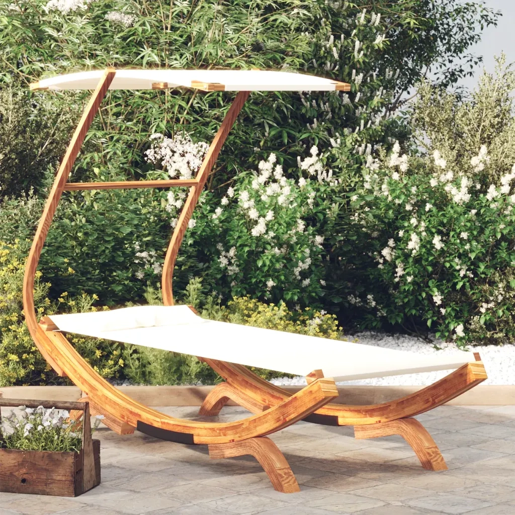 Lettino con Tettuccio 100x190x134 cm in Legno Curvato Crema 313943