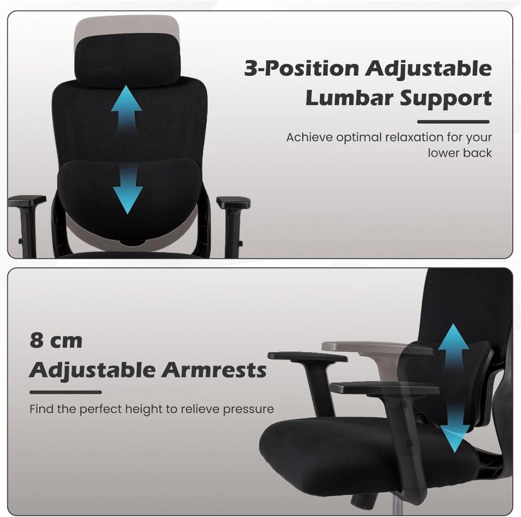 Sedia da ufficio ergonomica, sedia da scrivania girevole con altezza regolabile, supporto lombare, braccioli e schienale inclinabile, 5 ruote, carico fino a 136 kg, per camera da letto, studio