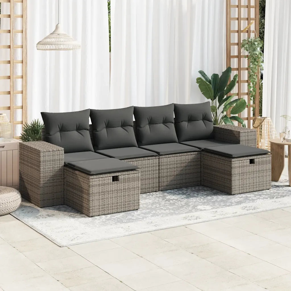 Set Divano da Giardino 6 pz con Cuscini Grigio in Polyrattan