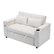 Divano letto 2 posti - con schienale regolabile; USB e contenitore - in tessuto beige