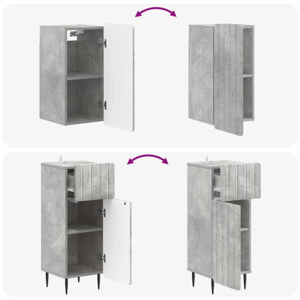Set di armadietti da bagno in 3 pezzi ZWOLLE Grigio Cemento 3417759