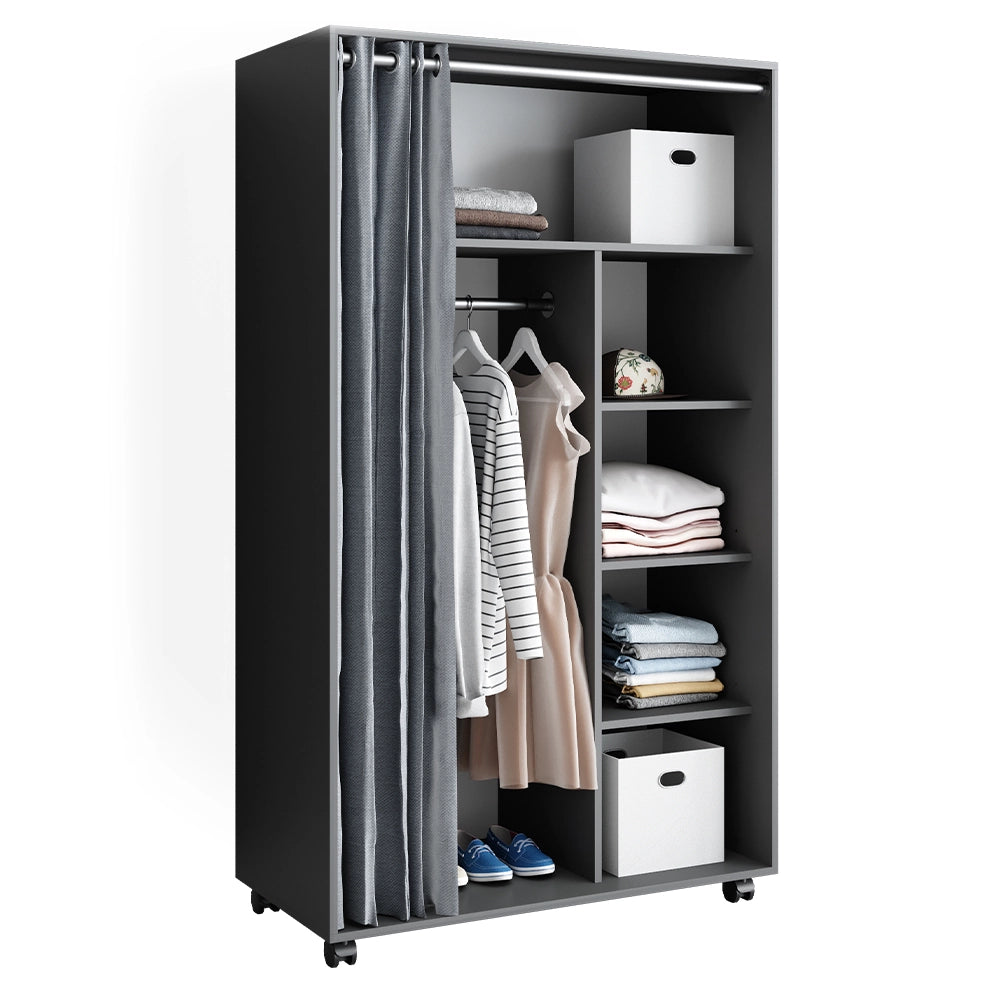 Vicco Armadio multifunzione Grigio 100 x 168 cm Con rulli