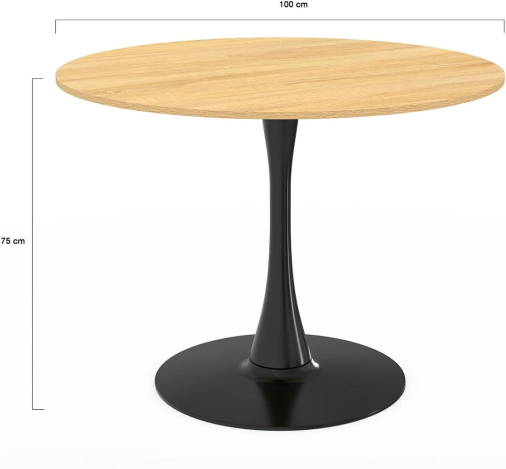 DALIA Mesa de comedor para 6 personas con patas de madera y tulipán negro 110 cm