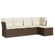Set Divano da Giardino 5 pz | Set Salotto da Giardino con Cuscini Marrone in Polyrattan