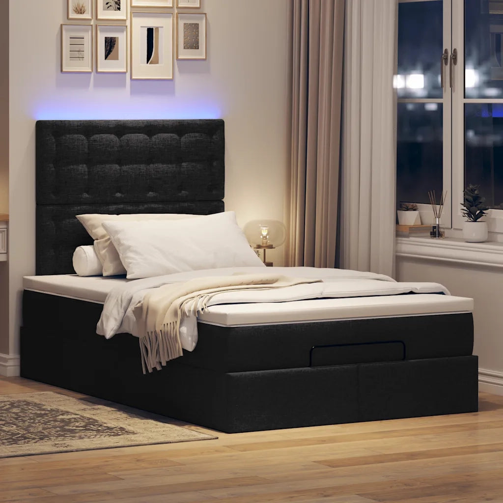 Struttura Letto Pouf con Materasso Nero 120x190 cm in Tessuto 3314157