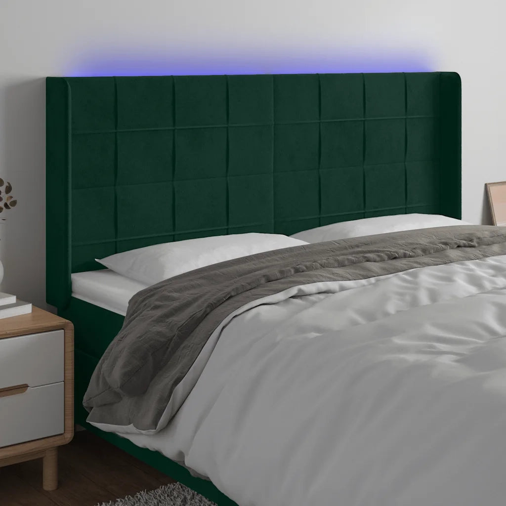 Testiera a LED Verde Scuro 203x16x118/128 cm in Velluto 3124117