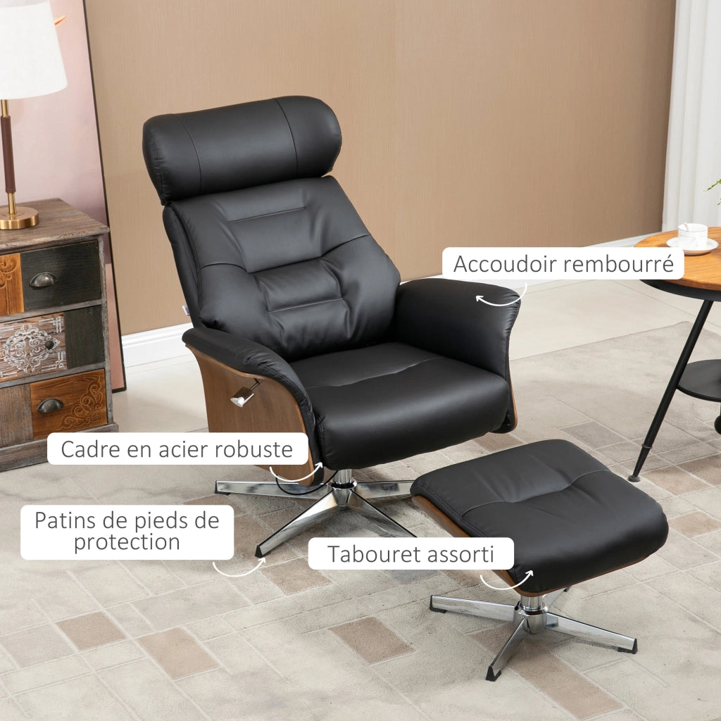 Poltrona relax reclinabile con poggiapiedi ¨C zephmum ¨C nero 80x84x108cm